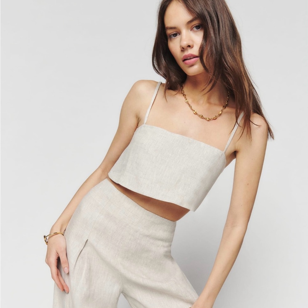 Reformation Oatmeal Linen crop top